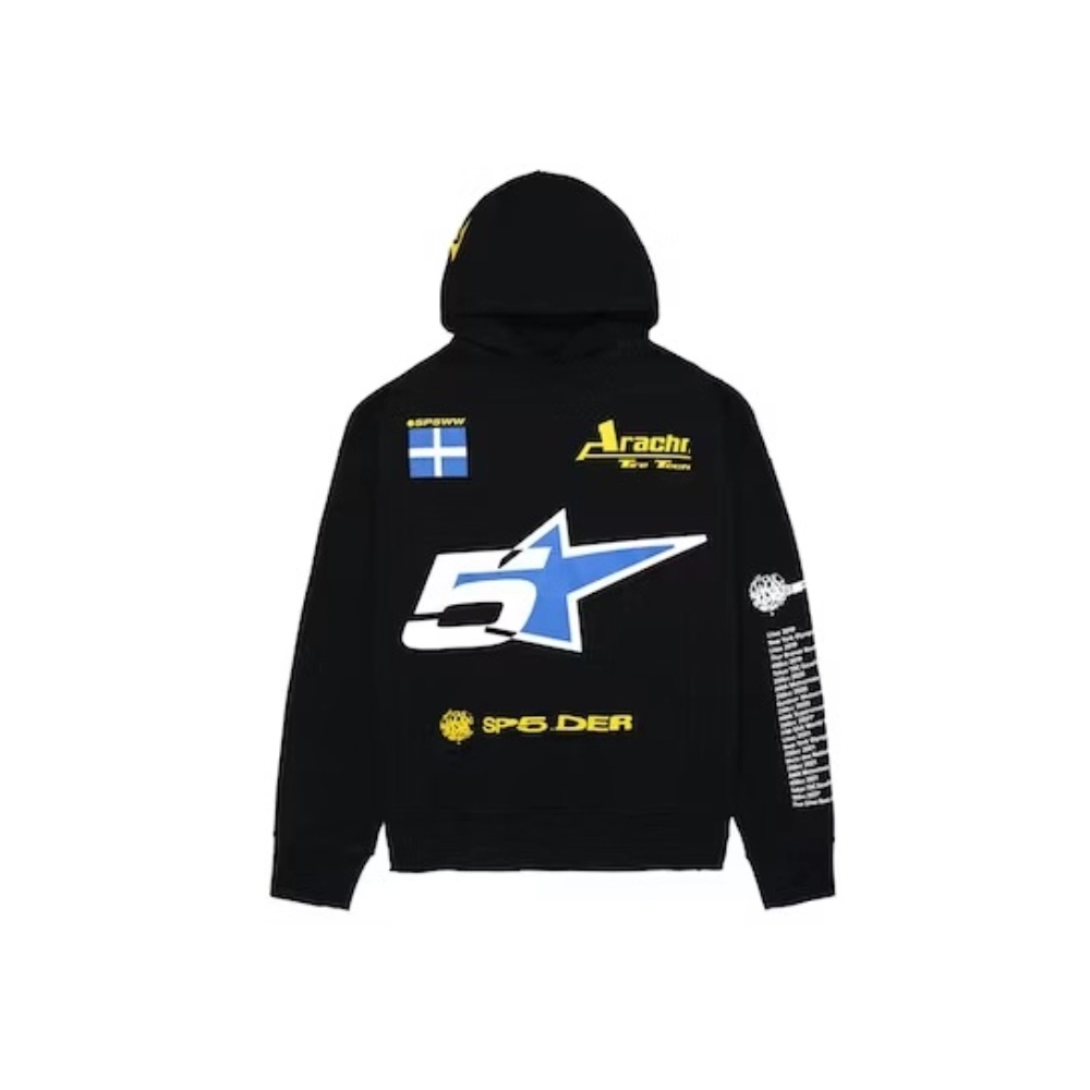 Sp5der Pit Crew Oversized Hoodie Black,Sp5der Hoodie,HOODIE,Clothing