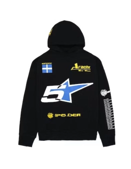 Sp5der Pit Crew Oversized Hoodie Black,Sp5der Hoodie,HOODIE,Clothing