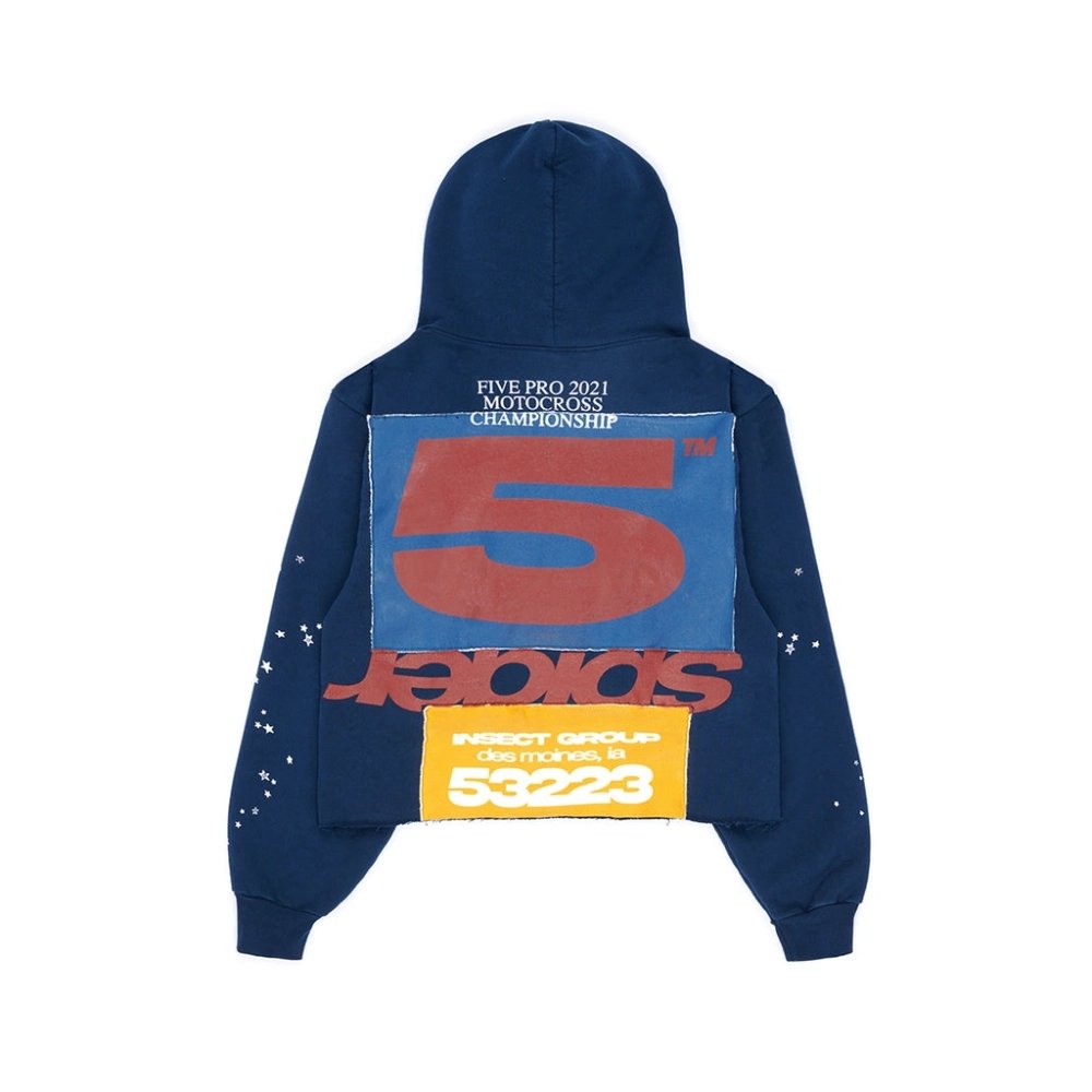 Navy Blue Cropped Sp5der Hoodie,Sp5der Hoodie,HOODIE,Clothing