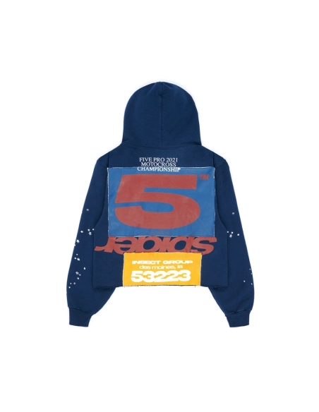 Navy Blue Cropped Sp5der Hoodie,Sp5der Hoodie,HOODIE,Clothing