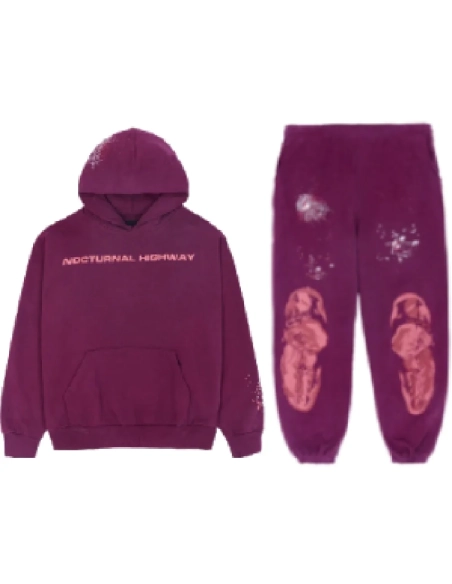 Purple Nocturnal Highway Sp5der Tracksuit,Sp5der Tracksuit,SUIT,Clothing