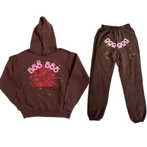 Spider Web Pattern Brown Sp5der 555 Tracksuit,Sp5der Tracksuit,SUIT,Clothing