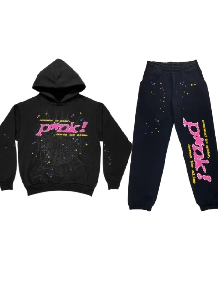 Pink! Young Thug Black Sp5der Tracksuit,Sp5der Tracksuit,SUIT,Clothing
