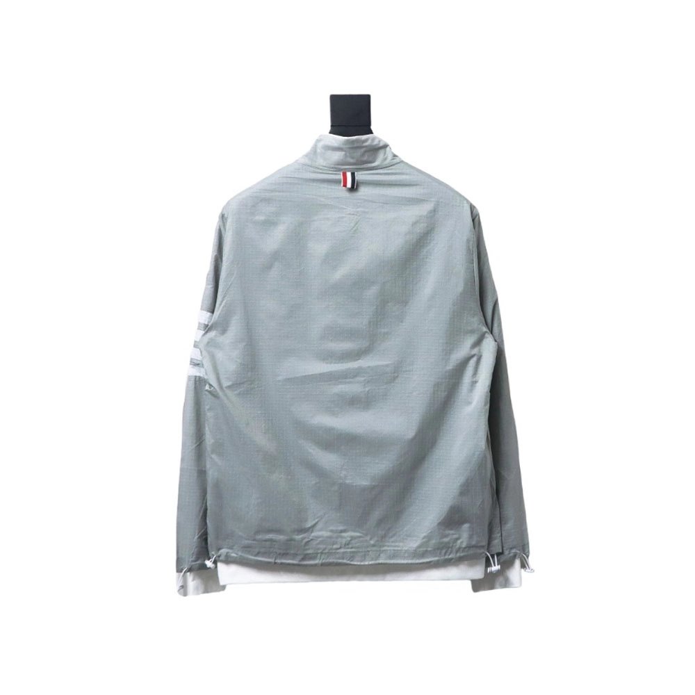 Thom Browne double layer four bar woven stand collar jacket TSK2,Cheap Replica Reps Thom Browne