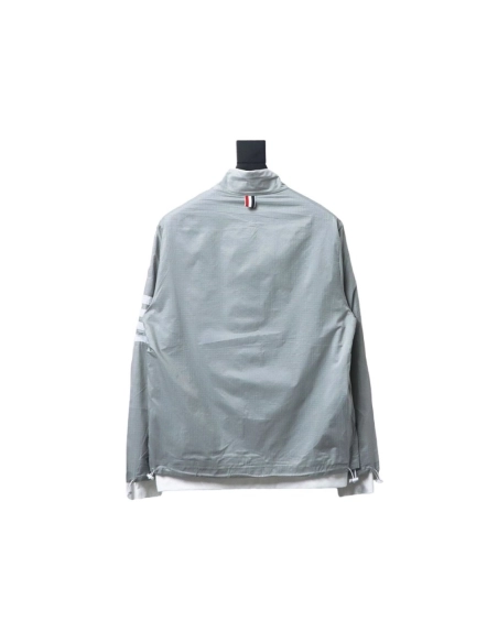 Thom Browne double layer four bar woven stand collar jacket TSK2,Cheap Replica Reps Thom Browne