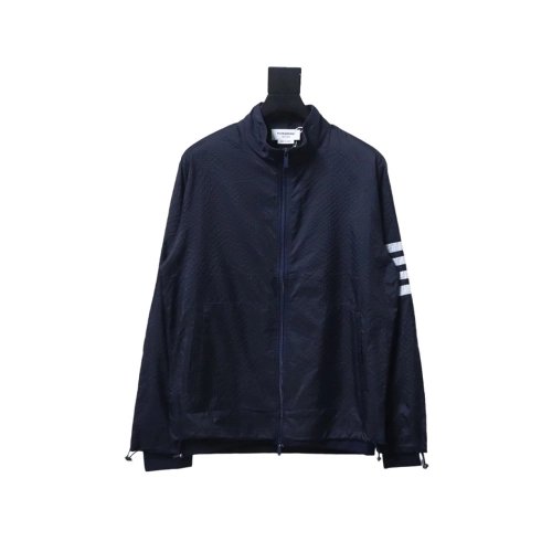 Thom Browne double layer four bar woven stand collar jacket TSK1,Cheap Replica Reps Thom Browne
