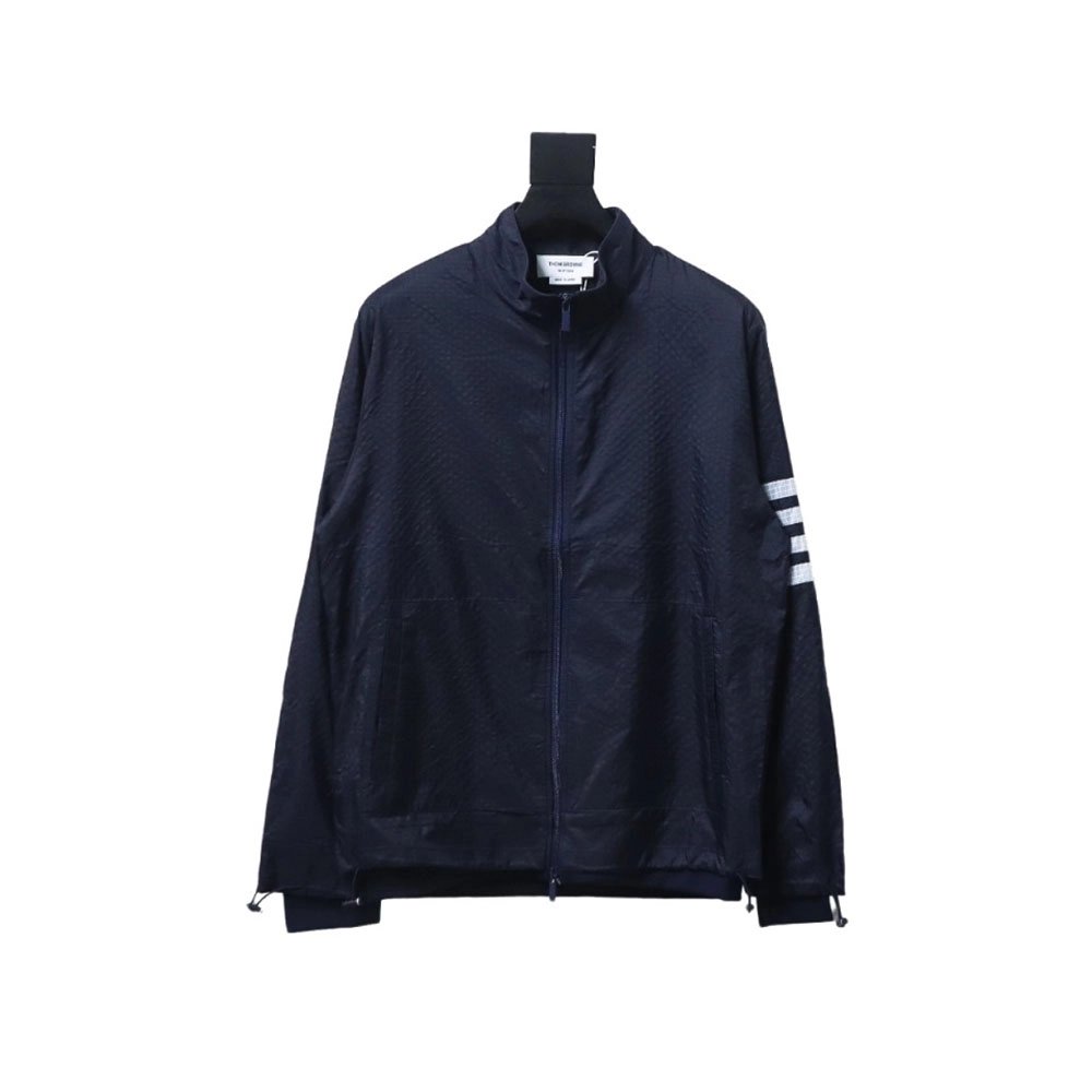 Thom Browne double layer four bar woven stand collar jacket TSK1,Cheap Replica Reps Thom Browne