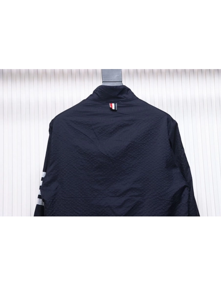 Thom Browne double layer four bar woven stand collar jacket TSK1,Cheap Replica Reps Thom Browne