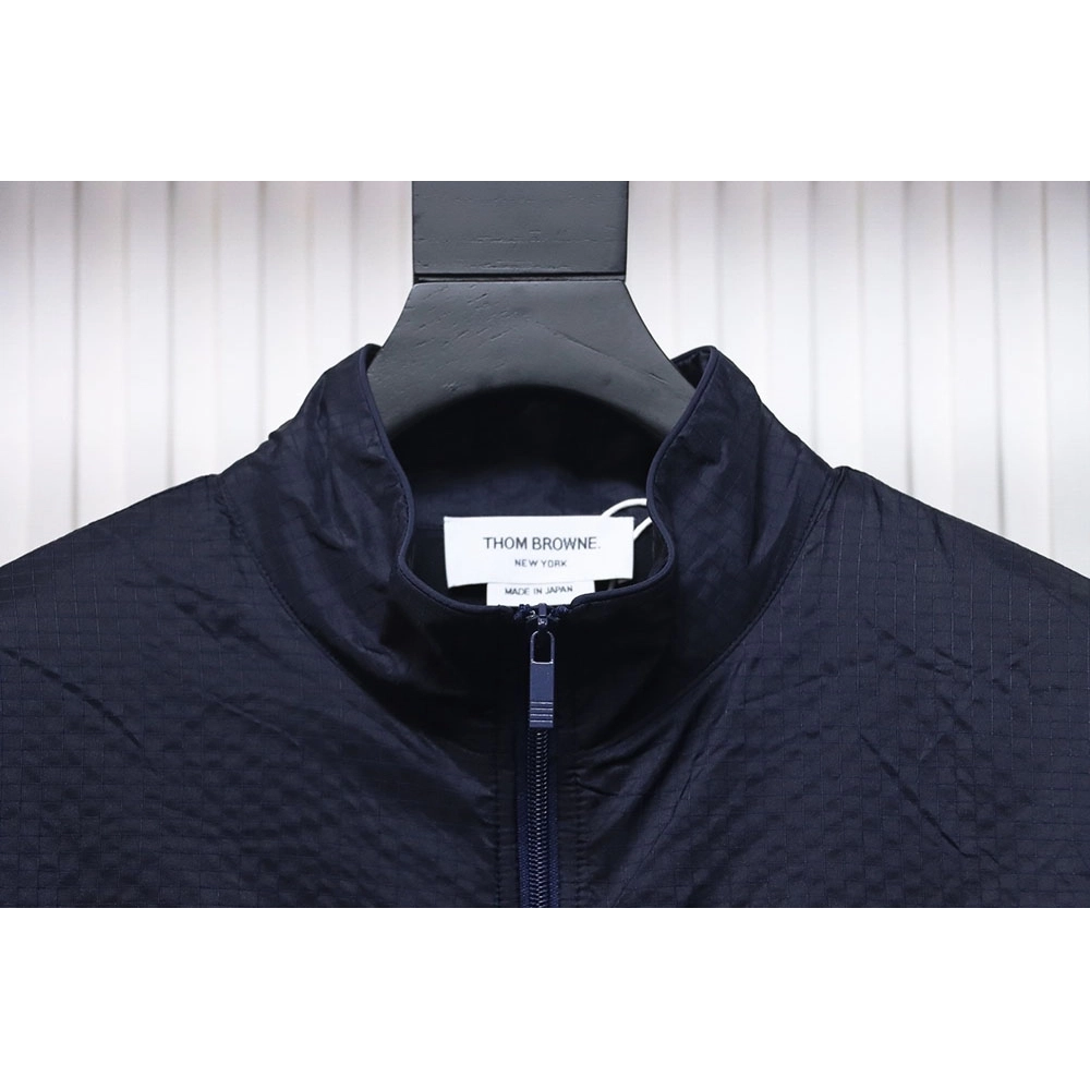 Thom Browne double layer four bar woven stand collar jacket TSK1,Cheap Replica Reps Thom Browne