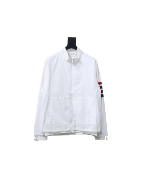 Thom Browne double layer four bar woven stand collar jacket,Cheap Replica Reps Thom Browne