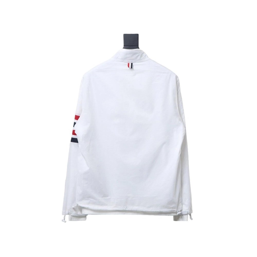 Thom Browne double layer four bar woven stand collar jacket,Cheap Replica Reps Thom Browne