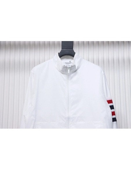 Thom Browne double layer four bar woven stand collar jacket,Cheap Replica Reps Thom Browne