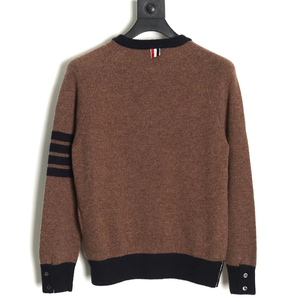 Thom Browne colorblock wool crewneck sweater TSK1,Cheap Replica Reps Thom Browne