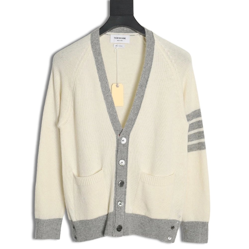Thom Browne colorblock wool cardigan sweater,Cheap Replica Reps Thom Browne
