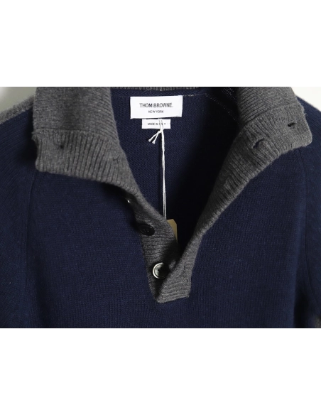 Thom Browne colorblock wool lapel sweater TSK1,Cheap Replica Reps Thom Browne