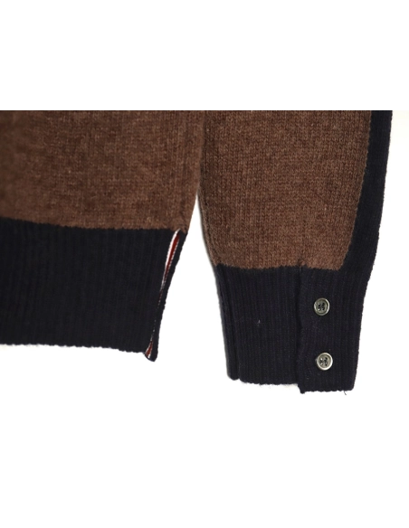 Thom Browne colorblock wool lapel sweater,Cheap Replica Reps Thom Browne