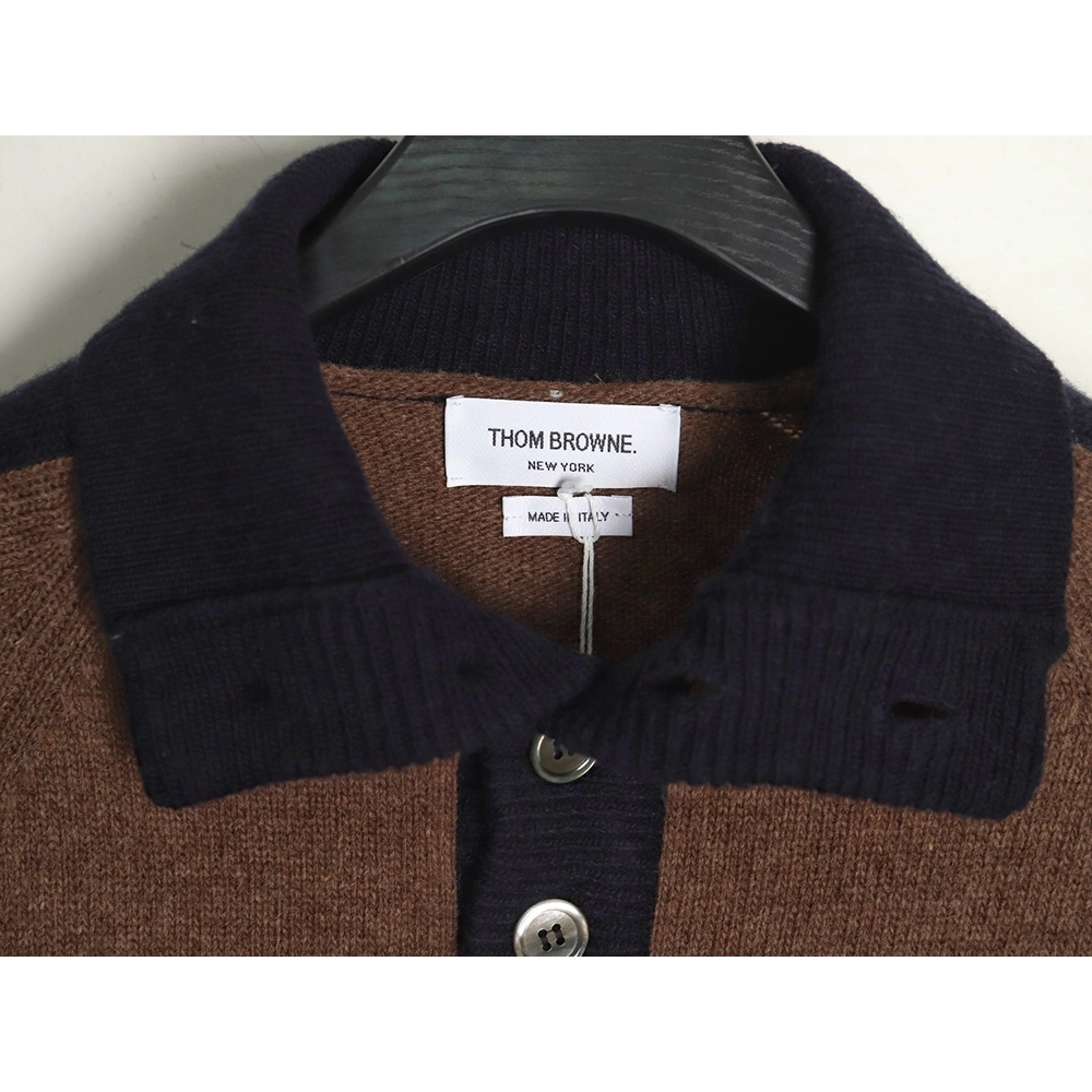 Thom Browne colorblock wool lapel sweater,Cheap Replica Reps Thom Browne