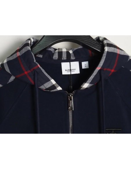 Burberry embroidered TB check patchwork zipup sweatshirt TSK1,Cheap Replica Reps Burberry