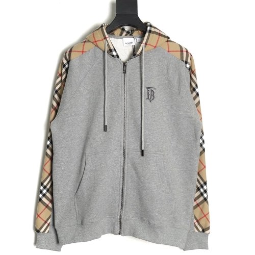 Burberry embroidered TB check patchwork zipup sweatshirt,Cheap Replica Reps Burberry