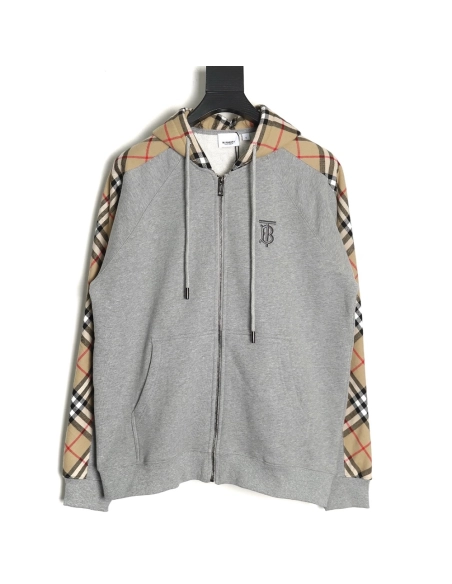Burberry embroidered TB check patchwork zipup sweatshirt,Cheap Replica Reps Burberry