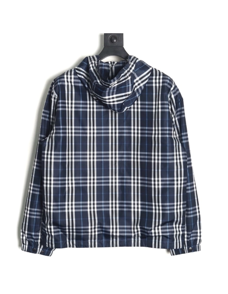 Burberry Blue and White Check Hooded Jacket,Cheap Replica Reps Burberry