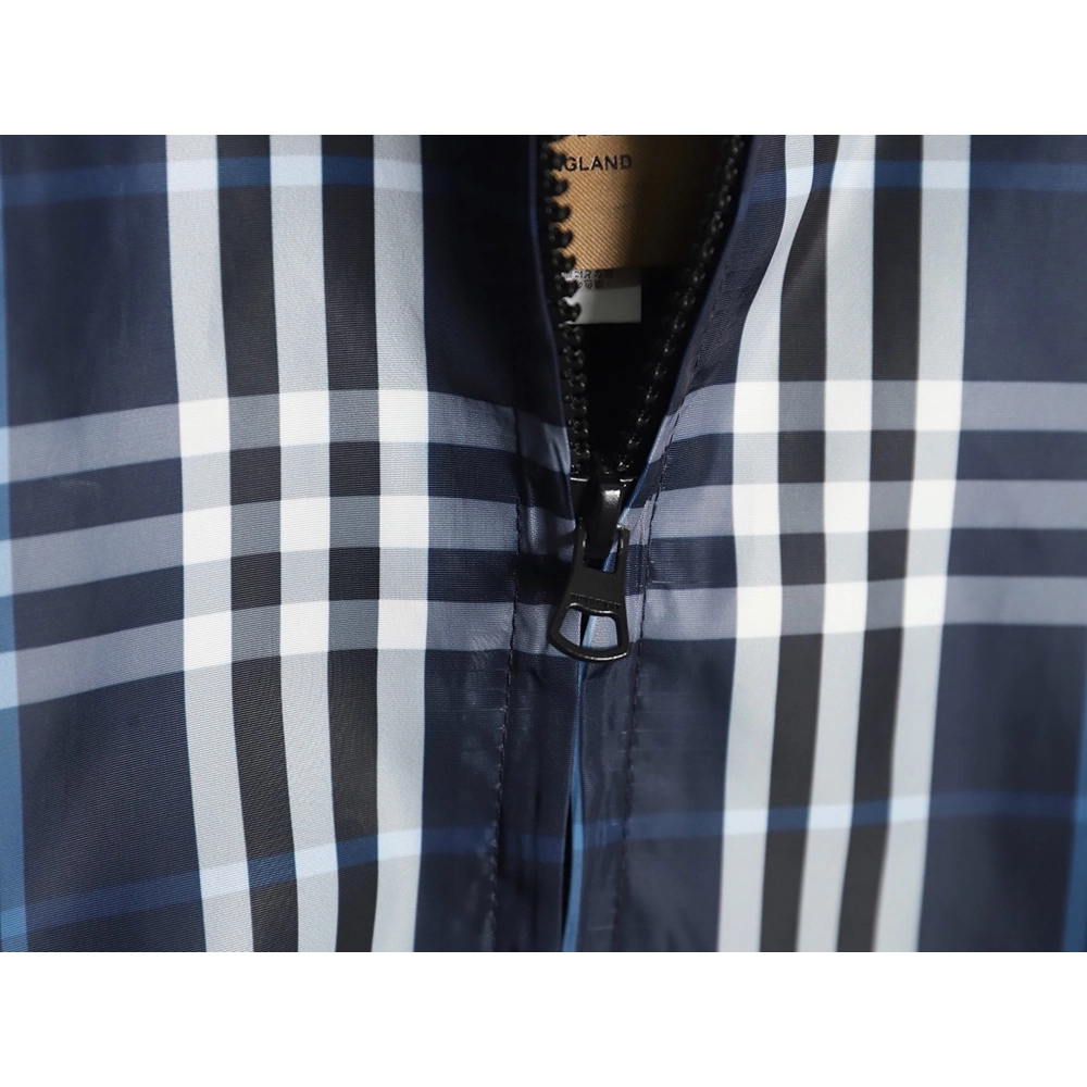 Burberry Blue and White Check Hooded Jacket,Cheap Replica Reps Burberry