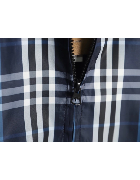 Burberry Blue and White Check Hooded Jacket,Cheap Replica Reps Burberry