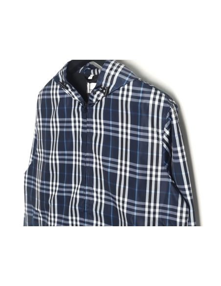 Burberry Blue and White Check Hooded Jacket,Cheap Replica Reps Burberry