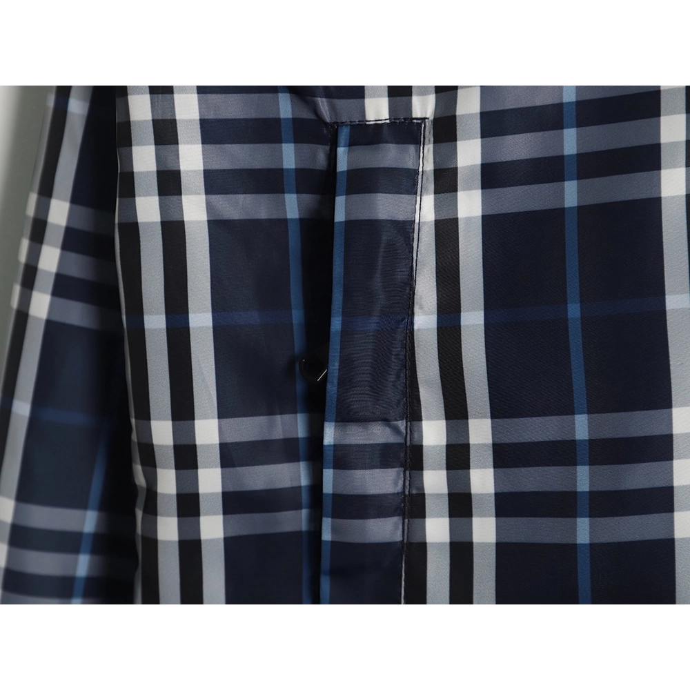 Burberry Blue and White Check Hooded Jacket,Cheap Replica Reps Burberry