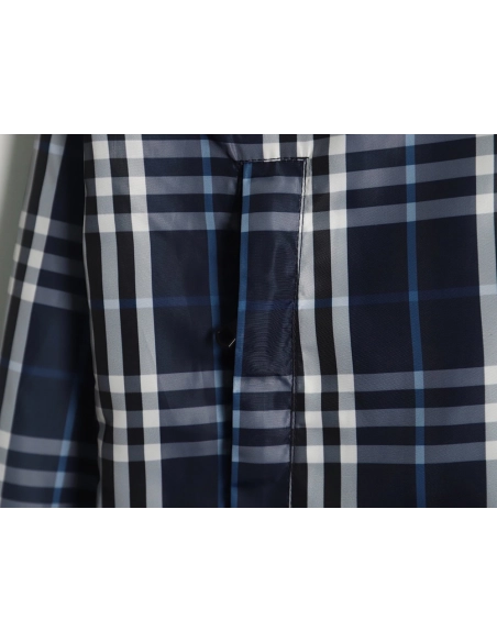 Burberry Blue and White Check Hooded Jacket,Cheap Replica Reps Burberry