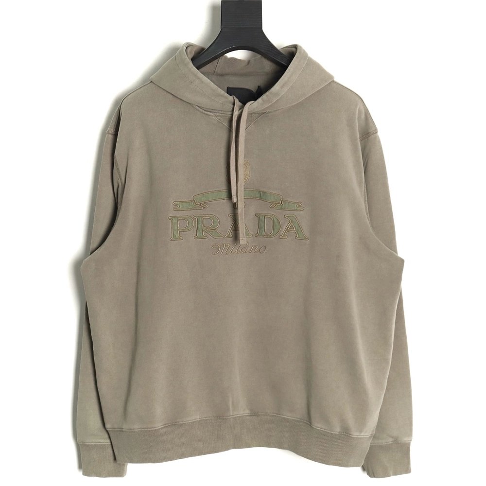 Prada embroidered logo washed hoodie,Cheap Replica Reps Prada