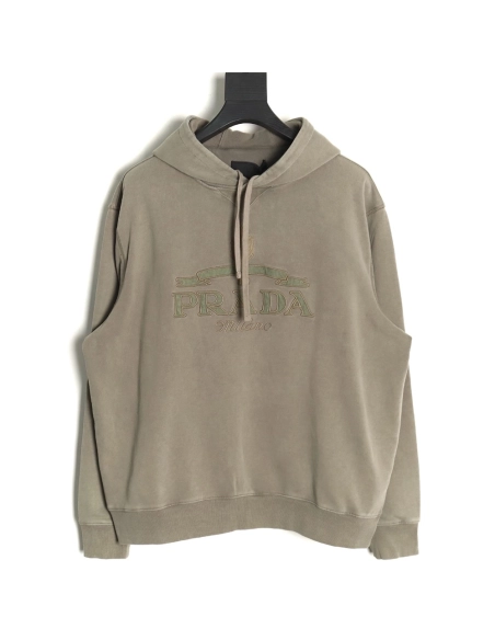 Prada embroidered logo washed hoodie,Cheap Replica Reps Prada
