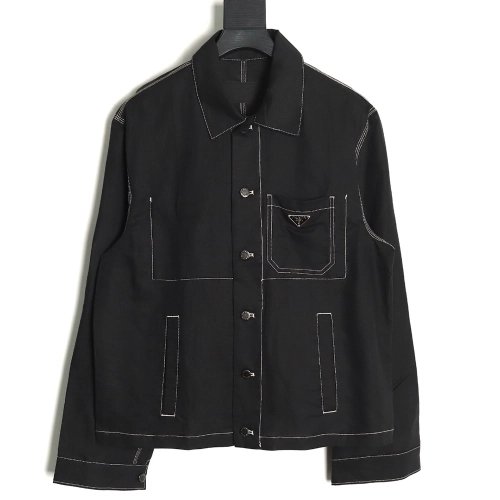Prada Chambray Pocket Long Sleeve Shirt Jacket TSK1,Cheap Replica Reps Prada