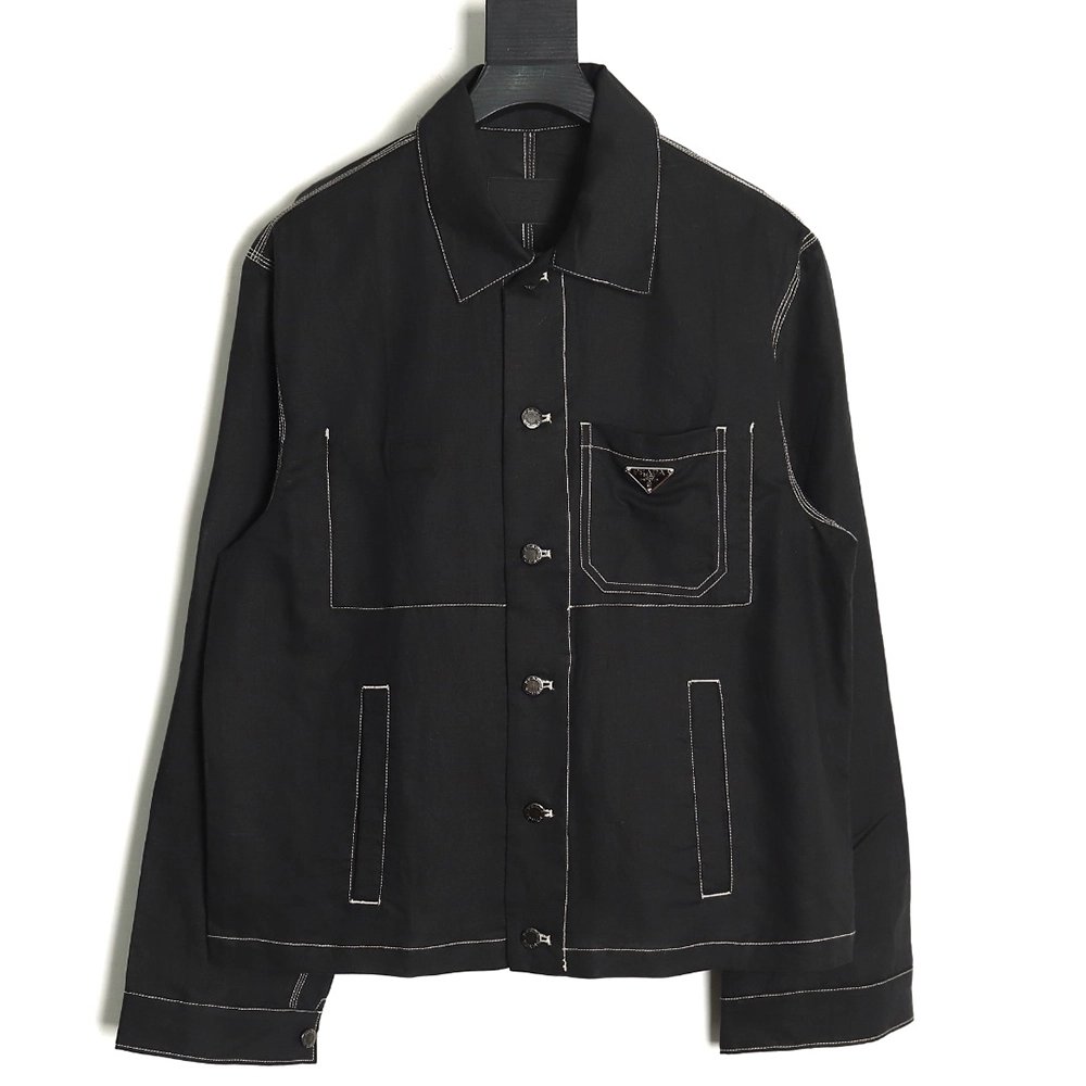 Prada Chambray Pocket Long Sleeve Shirt Jacket TSK1,Cheap Replica Reps Prada