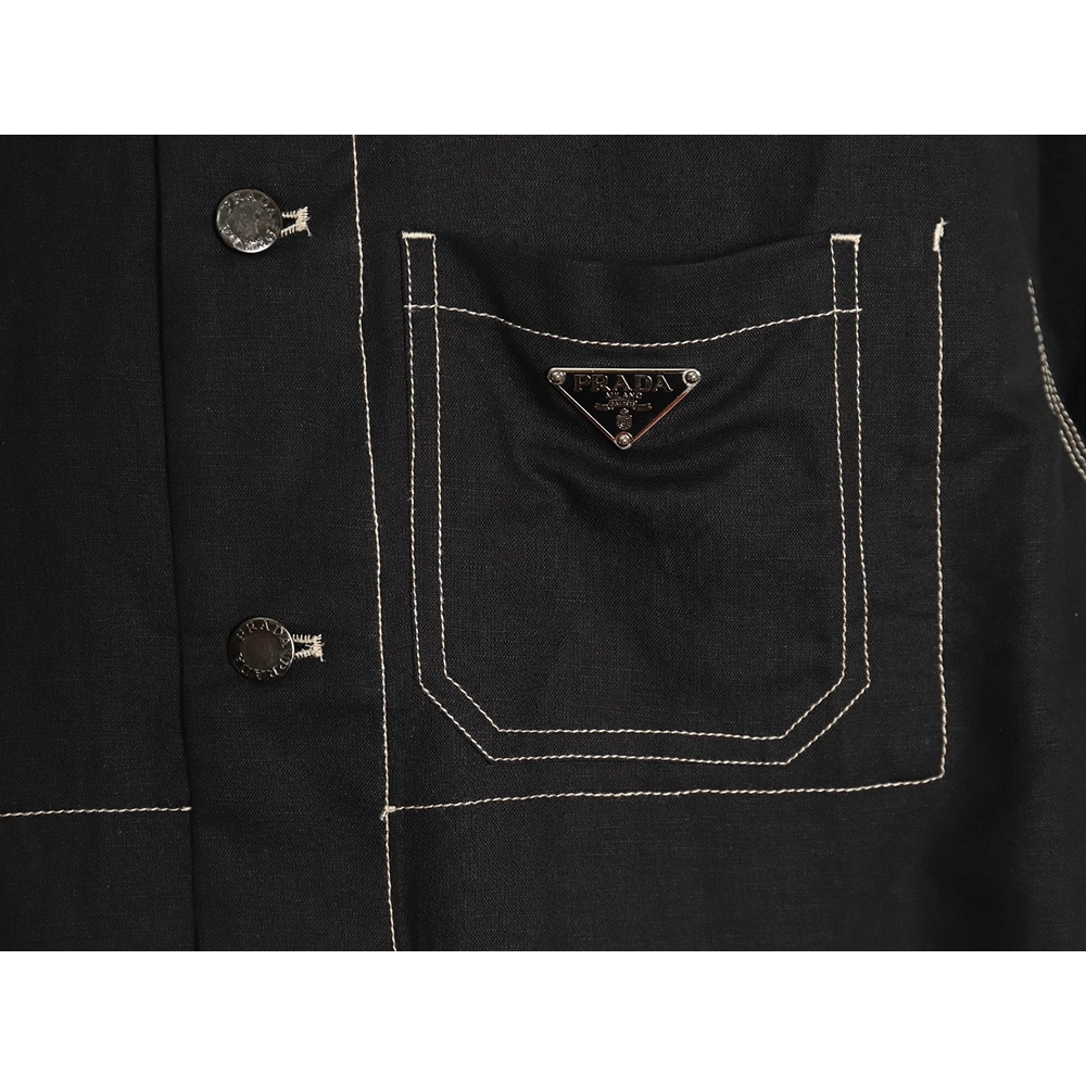 Prada Chambray Pocket Long Sleeve Shirt Jacket TSK1,Cheap Replica Reps Prada