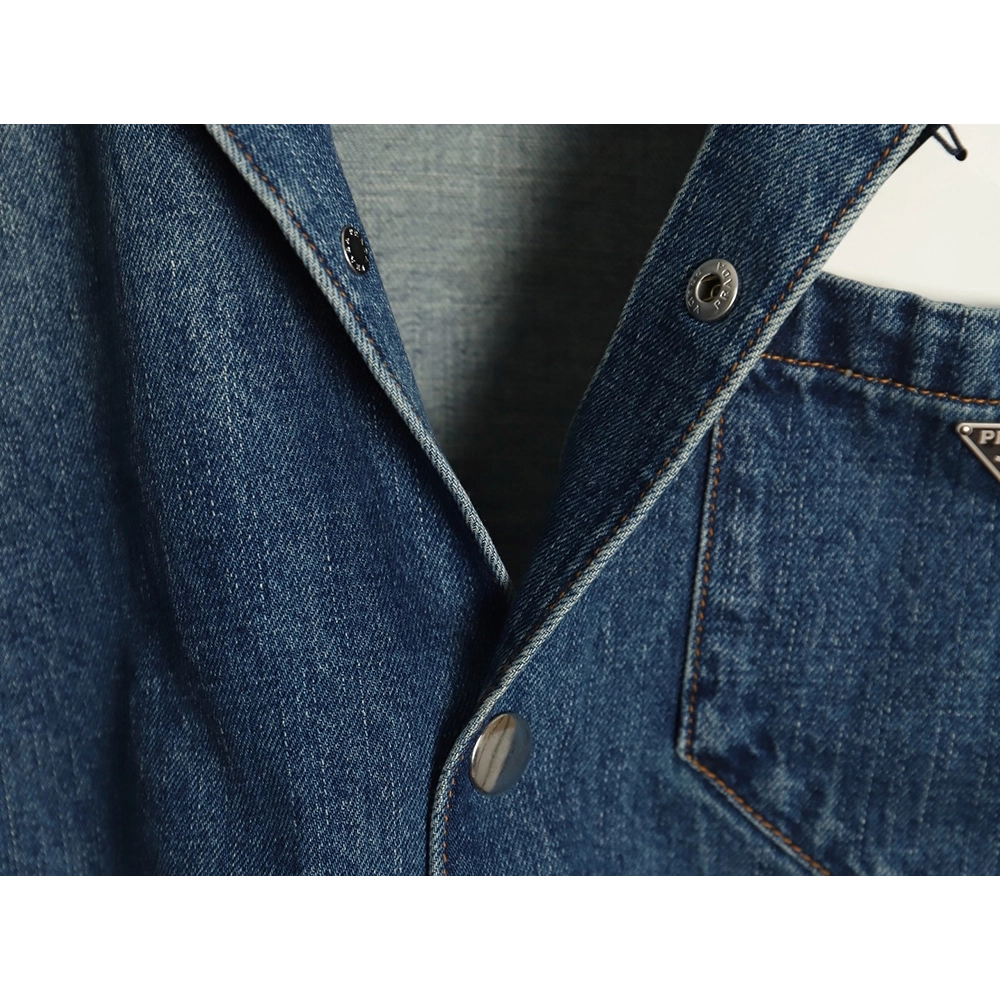 Prada pocket triangle logo denim shirt jacket,Cheap Replica Reps Prada