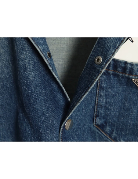 Prada pocket triangle logo denim shirt jacket,Cheap Replica Reps Prada