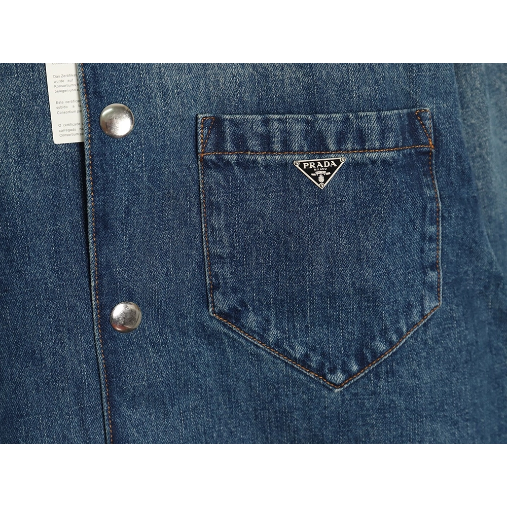 Prada pocket triangle logo denim shirt jacket,Cheap Replica Reps Prada