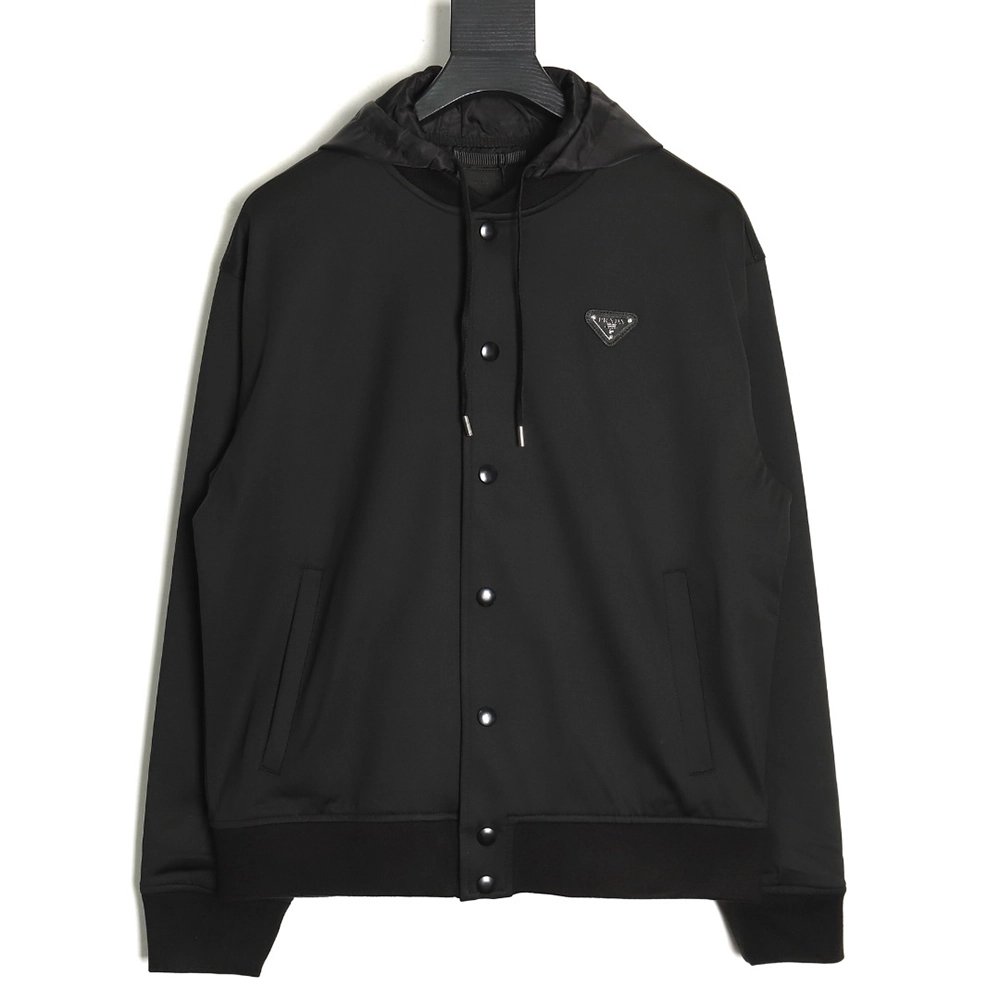 Prada Logo Baseball Hooded Cardigan Jacket,Cheap Replica Reps Prada