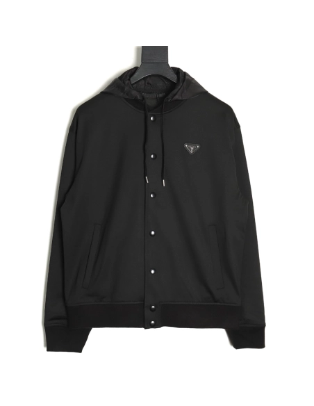 Prada Logo Baseball Hooded Cardigan Jacket,Cheap Replica Reps Prada