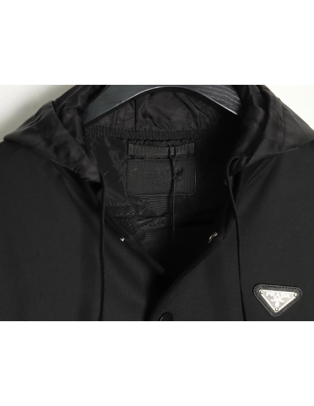 Prada Logo Baseball Hooded Cardigan Jacket,Cheap Replica Reps Prada