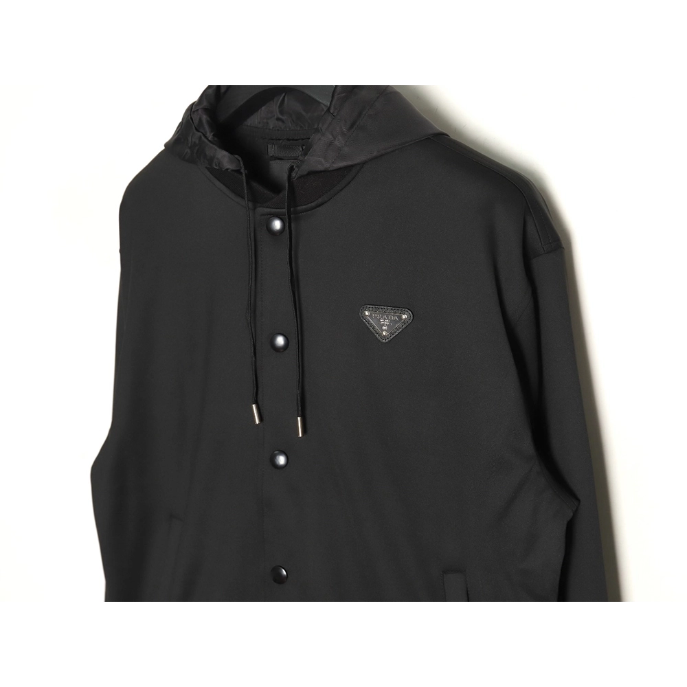 Prada Logo Baseball Hooded Cardigan Jacket,Cheap Replica Reps Prada