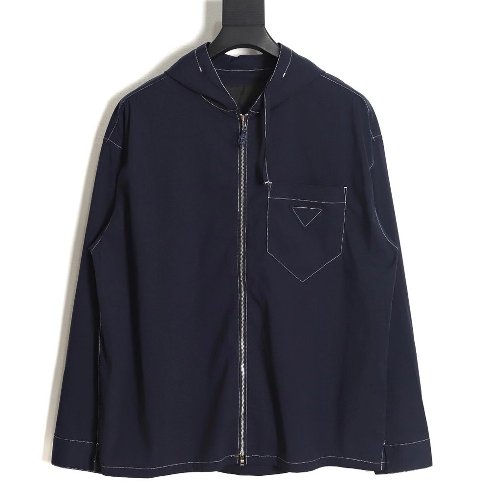 Prada Topstitched ZipUp Jacket,Cheap Replica Reps Prada