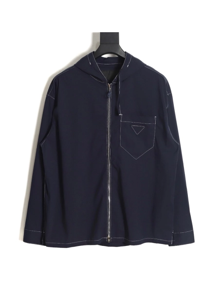Prada Topstitched ZipUp Jacket,Cheap Replica Reps Prada