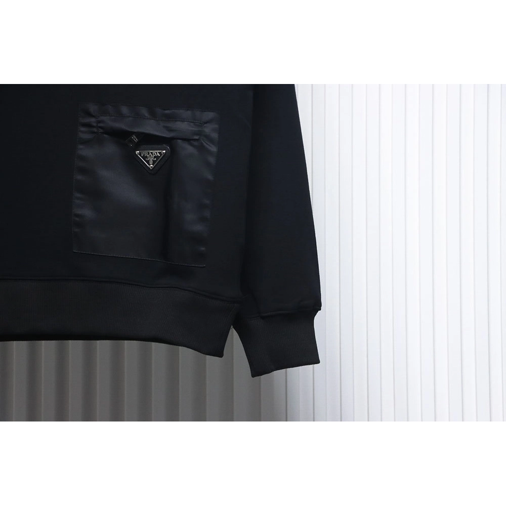 Prada triangle logo pocket crew neck sweatshirt,Cheap Replica Reps Prada