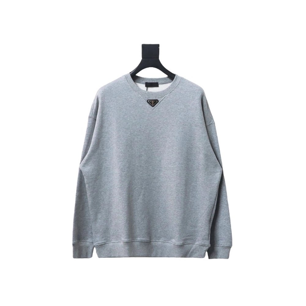 Prada round neck sweatshirt with triangle logo on the neckline,Cheap Replica Reps Prada