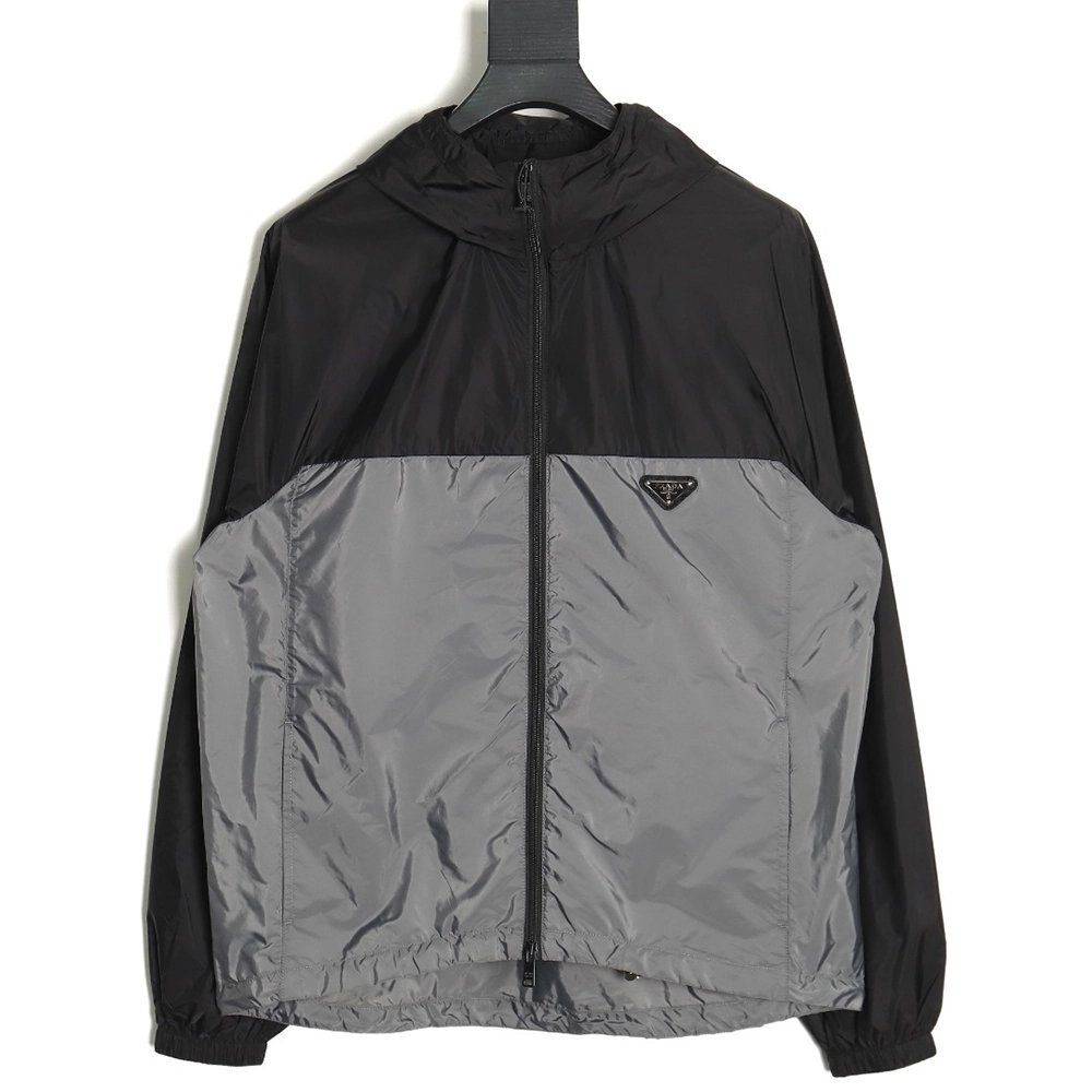 Prada black and grey patchwork hooded jacket,Cheap Replica Reps Prada