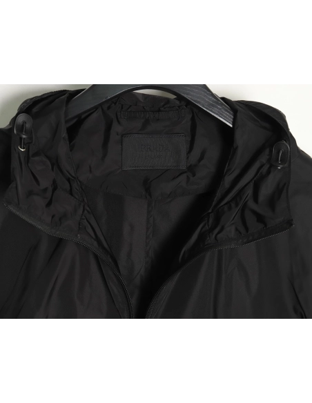 Prada black and grey patchwork hooded jacket,Cheap Replica Reps Prada