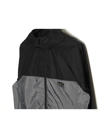 Prada black and grey patchwork hooded jacket,Cheap Replica Reps Prada