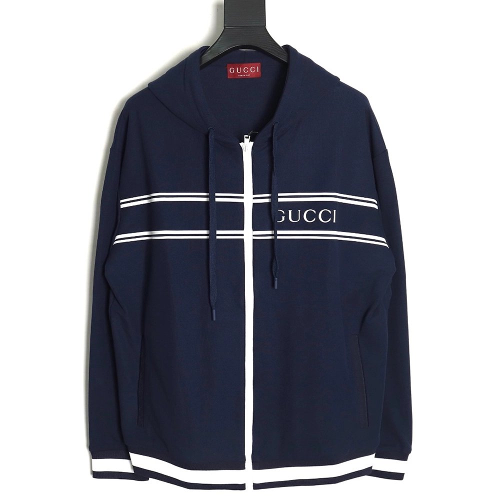 Gucci striped lettering zipper hooded jacket,Cheap Replica Reps Gucci